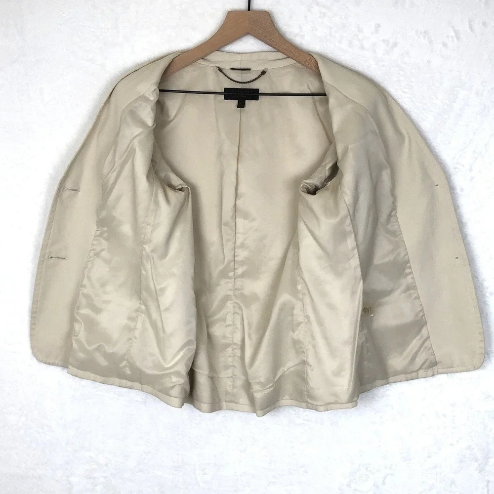 TALBOTS Twill Jacket Women's 10 Khaki 3/4 Sleeve Pockets‎ Two Button Minimalist